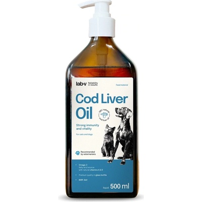 Lab-v Cod Liver Oil 100% olej z tresčích jater pro psy a kočky 500 ml