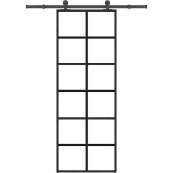 vidaXL Плъзгаща се врата с обков 76x205 см ESG стъкло и алуминий (3332839)