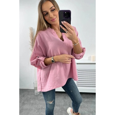Fashionweek talianska bavlnená blúzka s výstrihom do V K9448 ružová