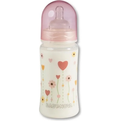 Baby-Nova Пластмасово шише с широко гърло Baby Nova PР - 300 ml, Цветя (48002)