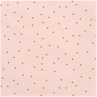 PartyDeco papírové ubrousky růžové se zlatými tečkami 33x33cm 20ks