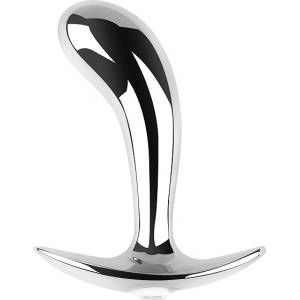 SuperLove Curved Anal Plug Silver-Clear Gem Small