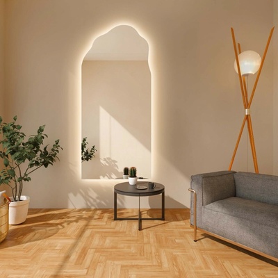 Alfaram Polovičné oválne zrkadlo s organickým tvarom a osvetlením - AURO LED 1 60x103
