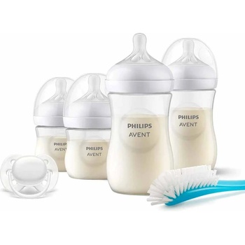 Philips Комплект за новородено от 4 броя шишета Philips Avent - Natural Response 3.0, четка и залъгалка (0-3m) (SCD838/11)