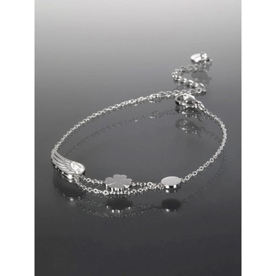 Prosperk náramek z chirurgické oceli čtyřlístek a andělské křídlo s čirými krystaly S2523