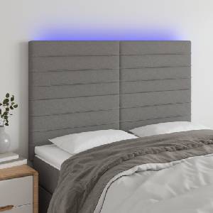 vidaXL LED горна табла за легло, тъмносива, 144x5x118/128 см, плат (3122563)