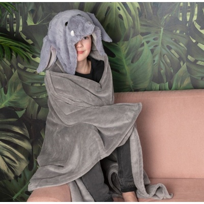 Noxxiez Одеяло с качулка и джобчета за ръце във формата на животно - Слон (NX-BL824)