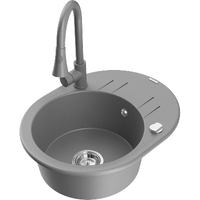 Mexen Kevin еднокамерен гранитен мивка с отцедник и кухненски смесител Elia, сив - 6517-71-670101-71 (6517-71-670101-71)