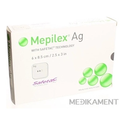 Mepilex Ag 6x8,5 cm mäkký silikónový bakteriostatický obväz na rany 5 ks