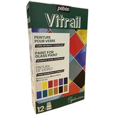 Sada barev na sklo PEBEO Vitrail 12 x 20 ml