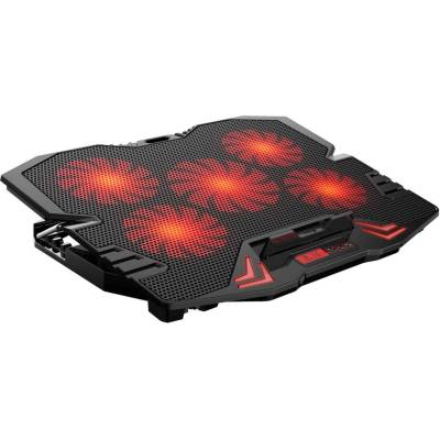Platinet Laptop Cooler Pad LCD Screen - охлаждаща ергономична поставка с LED подсветка за Mac и преносими компютри (черен-червен)