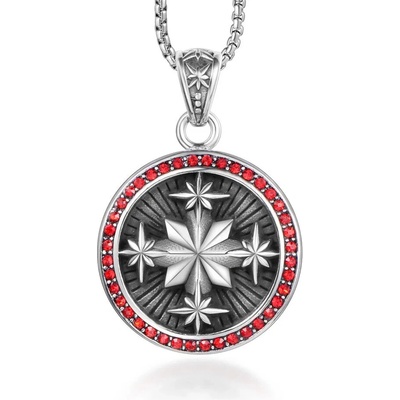 Impress Jewelry Ocelový přívěsek Templářská hvězda s červenými kameny Model včetně řetízku 2.5 mm Zadní strana přívěsku Čistá bez gravírování