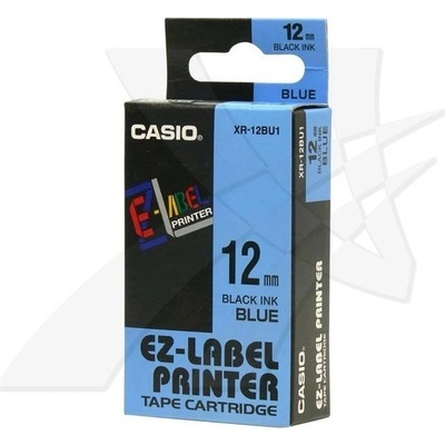 Casio originál páska do tlačiarne štítkov, Casio, XR-12BU1, čierny tlač/modrý podklad, nelaminovaná, 8m, 12mm