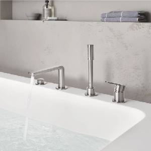 GROHE Lineare смесител за вана и душ с 4 елемента, черен хром, Supersteel (19577DC1)