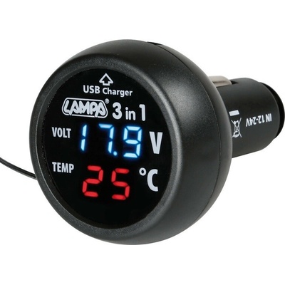 Digitální voltmetr 12/24V s teploměrem a USB výstupem – Zboží Mobilmania
