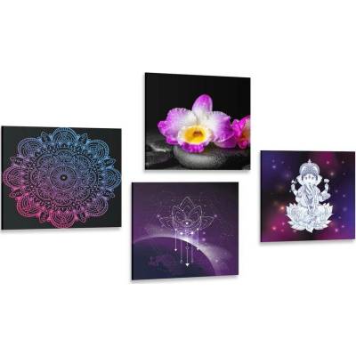 Set obrazů purpurové Zen zátiší s Buddhou - 4x 40x40