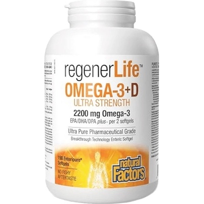 Natural Factors RegenerLife Omega-3+D Ultra Strength 2200 mg / 1000 IU, 90 Softgels