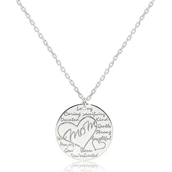 Šperky eshop Rhodiovaný stříbrný lesklý kroužek s nápisem Mom v kontuře srdce A04.12