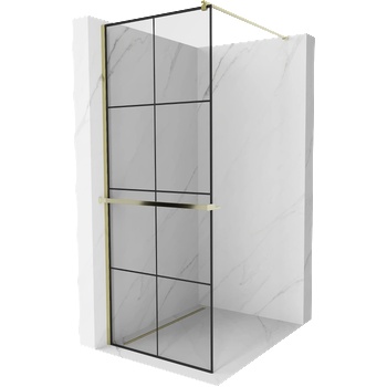 Mexen Kioto+ душ стена с рафт Walk-in 80 x 200 см, черна решетка, златна - 800-080-121-50-77 (800-080-121-50-77)