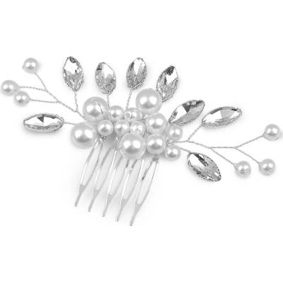 Hřeben do vlasů s broušenými kamínky a perlami hand made crystal 1 ks