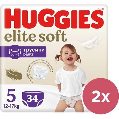 HUGGIES 2x Elite Soft Pants 5 12-17 kg 34 ks