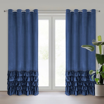 Takoy Závěs CARLI z veluru zdobený volány a třpytivým pruhem krystalků 140 x 250 cm-HF-454020 | 140 x 250 cm