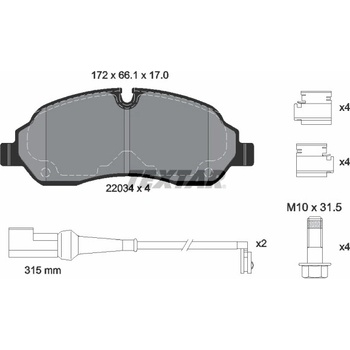Sada brzdových platničiek, vždy 4 kusy v sade TEXTAR 2203401