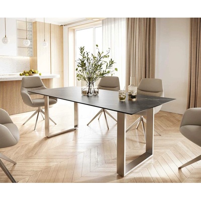 DELIFE Jídelní stůl Edge 300x100 cm keramika Laminam® Noir Desir hnědá široká podnož nerezová ocel