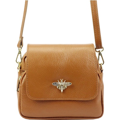 Kožená crossbody kabelka s brošňou menšej veľkosti L1968 Hnedá