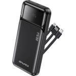 Awei PA-91 USB + 2 гнезда Type-C 10000mAh, бързо зарядно устройство + фиксиран кабел USB/Type-C/мълния, ЧЕРЕН (PA-91)