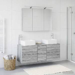 vidaXL Комплект мебели за баня 4 бр. Сив Сонома (3406780)