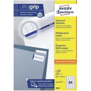 AVERY 3667 QP 48, 5x16, 9mm универсален 6400pcs бял етикет (3667)