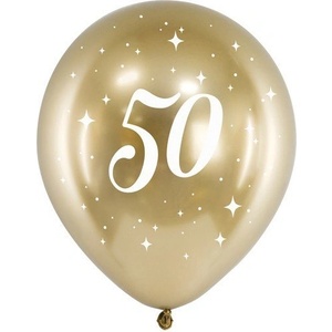 Party Deco Латексови Балони Хром, Злато с Бял Печат 50, 30см (chb14-1-50-019-6)