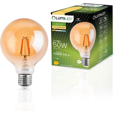 Lumiled Dekoratívna LED žiarovka E27 G95 6W = 50W 660lm 2000K teplé 360° vlákno Globe Amber