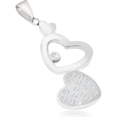 Šperky eshop Oceľový prívesok hladké a zirkónové srdce, kontúra srdca S53.14