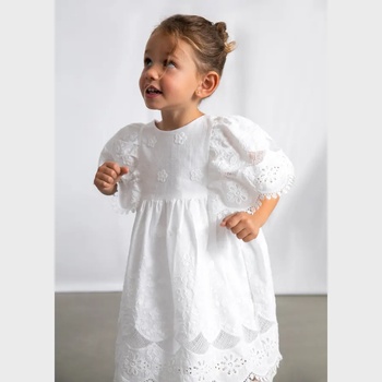 Mayoral Бяла рокля памук с бродерии за мини момиче Mayoral