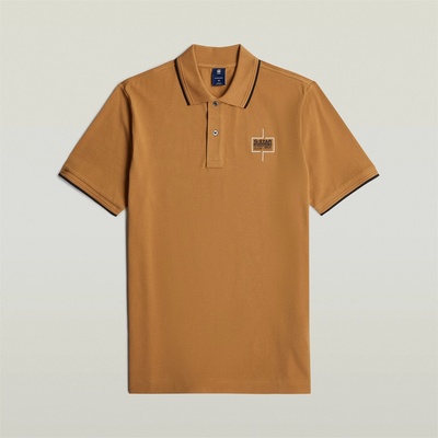 G Star Chest Logo Striped Polo - Chipmunk
