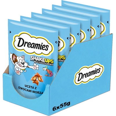 Dreamies Shakeups Multivitamins Snacks Seafood Festival tuniak losos krevety 6 x 55 g