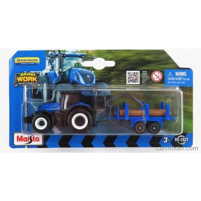 Maisto New holland T7-315 Tractor With Trailer Modré Dřevo 1:64