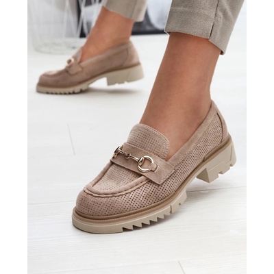 Resti Light brown openwork women's moccasins with chain Imerila krémová