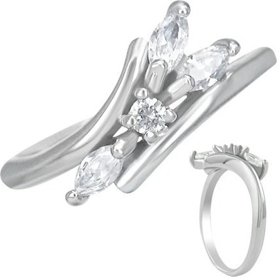Šperky eshop Snubní prsten z oceli čiré zirkony tři slzičky F6.5