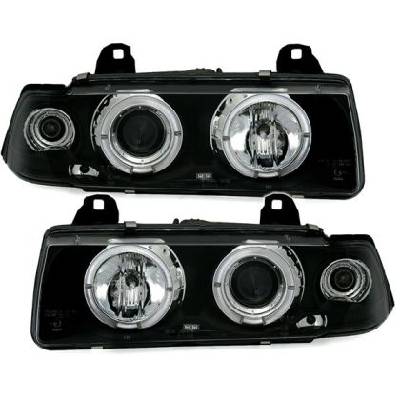 Кристални фарове за BMW E36 Angel Eyes (91-99) 4d sedan - черни