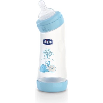 Chicco fľaša zahnutá bez BPA Well Being silikónový cumlík modrá 250ml