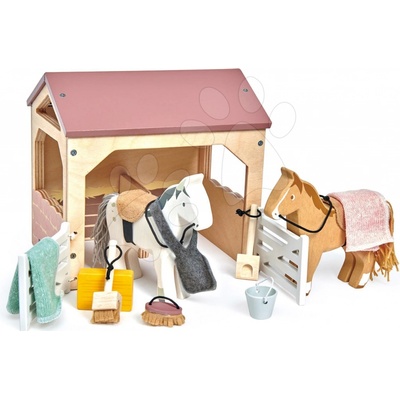 Tender Leaf Toys stajňa s koňmi The Stables s dekou a doplnkami