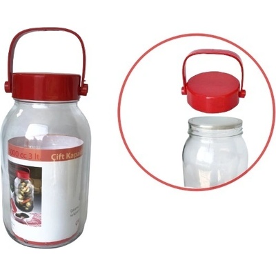 Стъклен буркан с дръжка и двоен капак 2л (200-103)