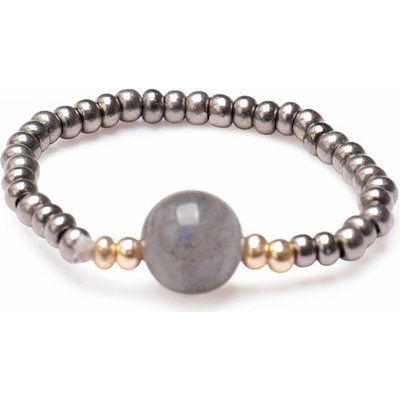 Nefertitis Labradorit prsten elastický se skleněnými seed korálky NF23619