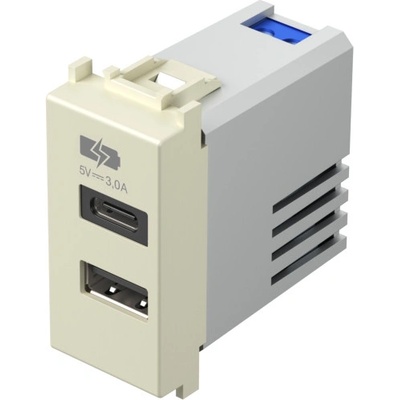 TEM Розетка 2хUSB за зареждане тип A+C 3A 15W 1M, цвят Крем гланц, Modul - EM68IW (EM68IW)