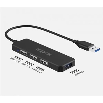 Approx USB HUB - USB3.0 4in1 HUB (3db USB2.0, 1db USB3.0) Черен APPC47 (APPC47)