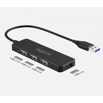 Approx USB HUB - USB3.0 4in1 HUB (3db USB2.0, 1db USB3.0) Черен APPC47 (APPC47)