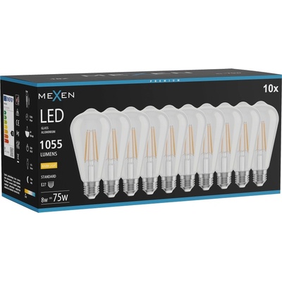 Mexen Vintis 10x LED нажежаема лампа E27, ST64, 8W, Топла - 2700K, 1055 lm, прозрачна (L152-E27-0827-00x10)